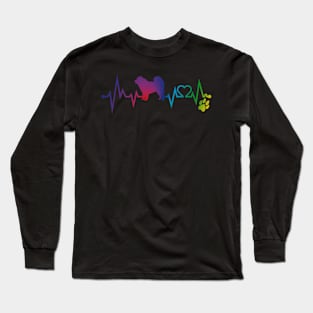 Tibetan Mastiff  Colorful Heartbeat, Heart & Dog Paw Long Sleeve T-Shirt